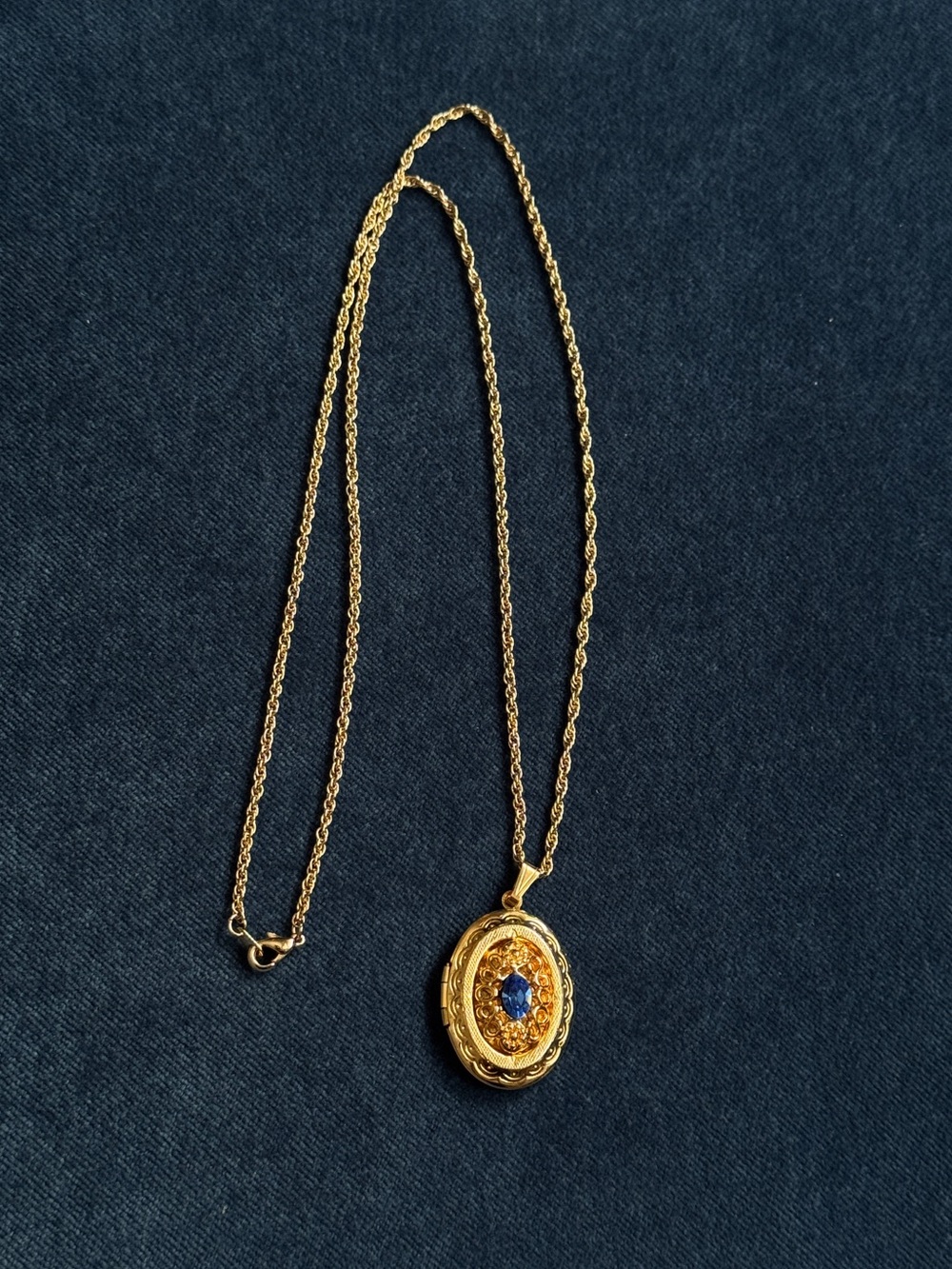 Vintage Gold Plated Locket with blue stone pendant